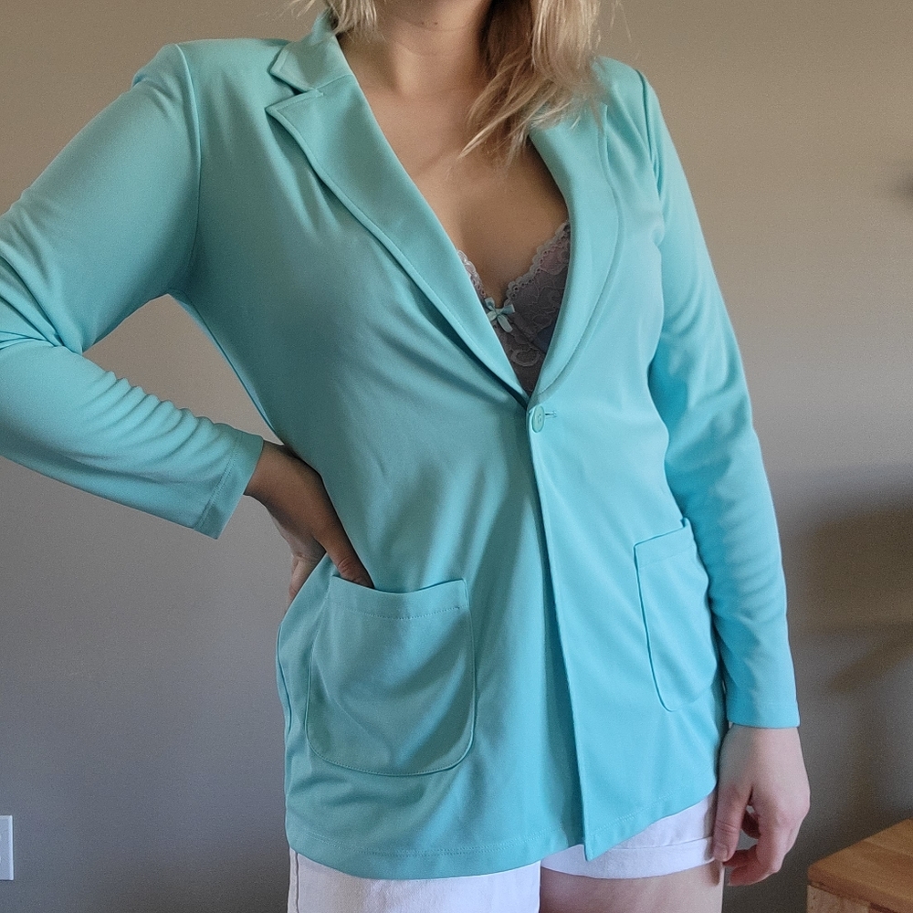 Casual Vintage Blazer Jacket Eggshell Blue Y2k